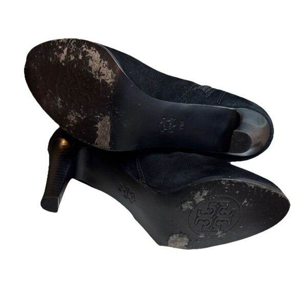 Tory Burch Size 7 Black Luxe Suede Round Toe Stiletto Zip Ankle Boots $450 - Picture 4 of 15